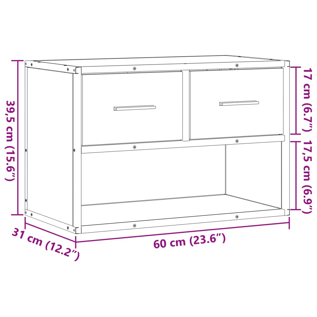 TV ormarić boja hrasta 60x31x39,5 cm konstruirano drvo i metal