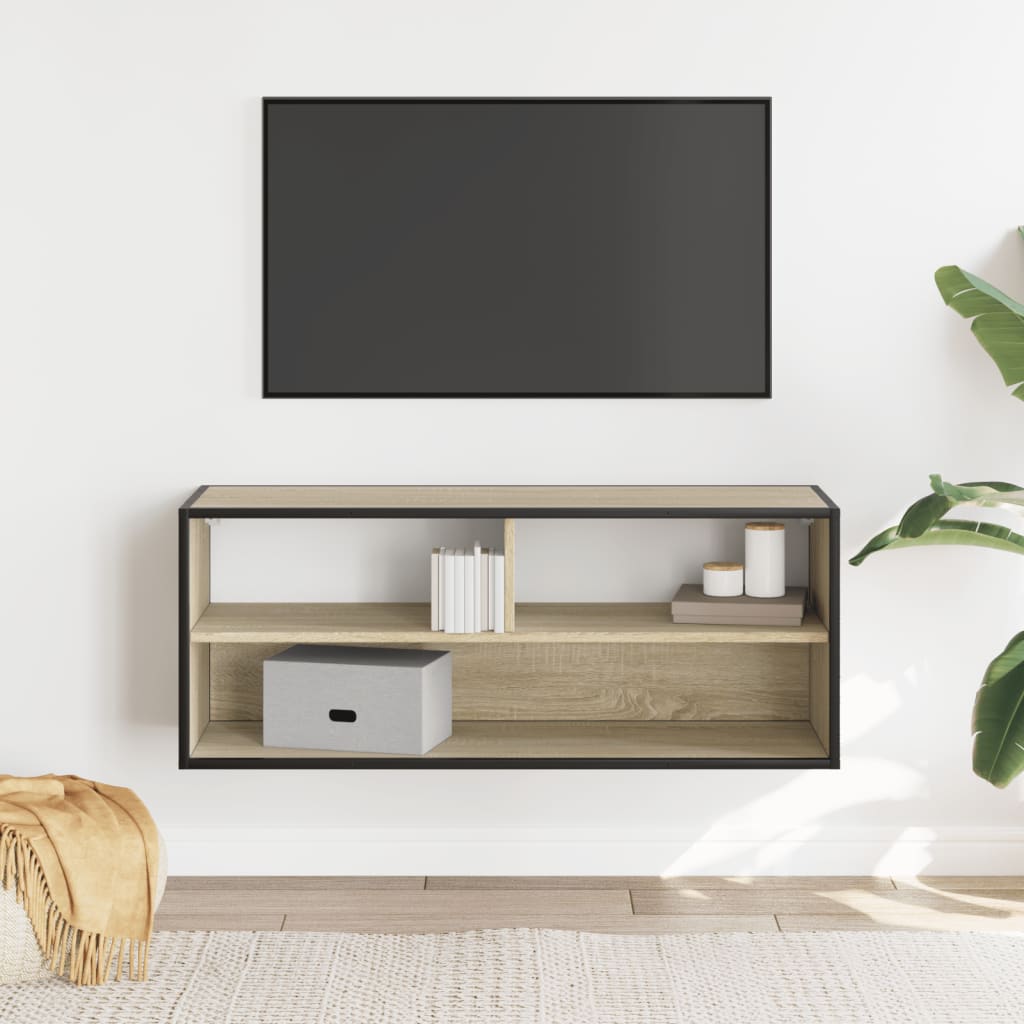TV ormarić boja hrasta 100x31x39,5 cm konstruirano drvo i metal