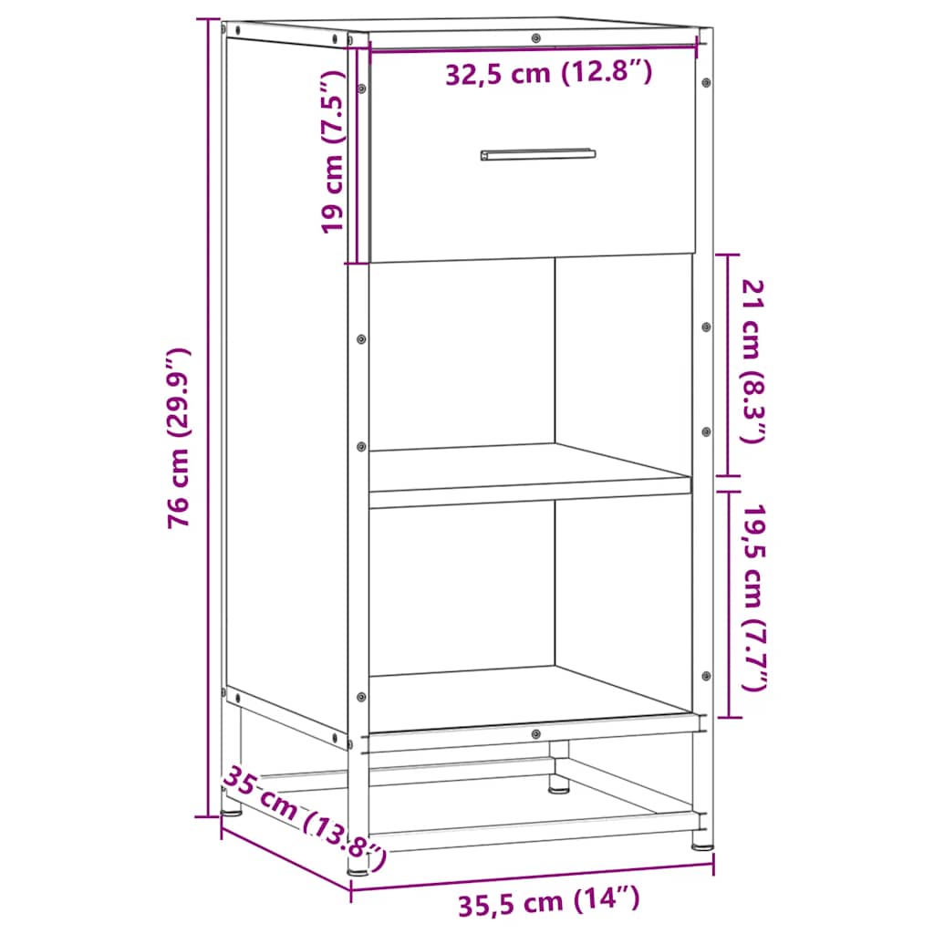 Komoda boja hrasta 35,5 x 35 x 76 cm konstruirano drvo i metal