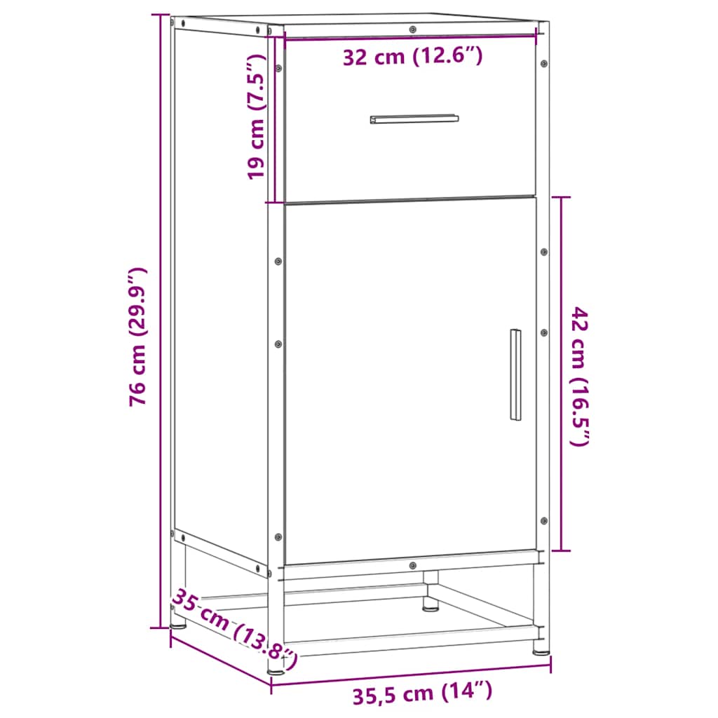 Komoda boja hrasta 35,5x35x76 cm konstruirano drvo i metal