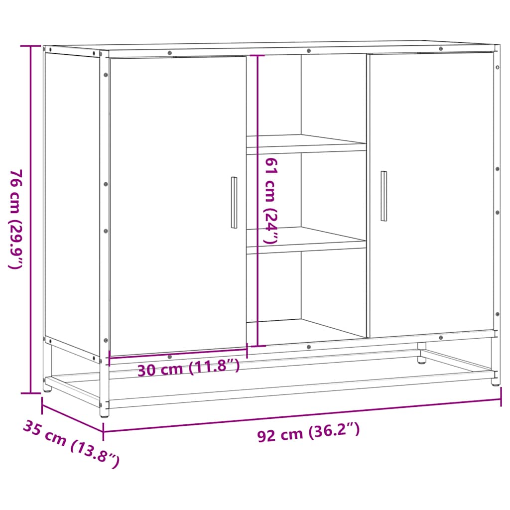 Komoda Siva Sonoma 92x35x76 cm Konstruirano drvo