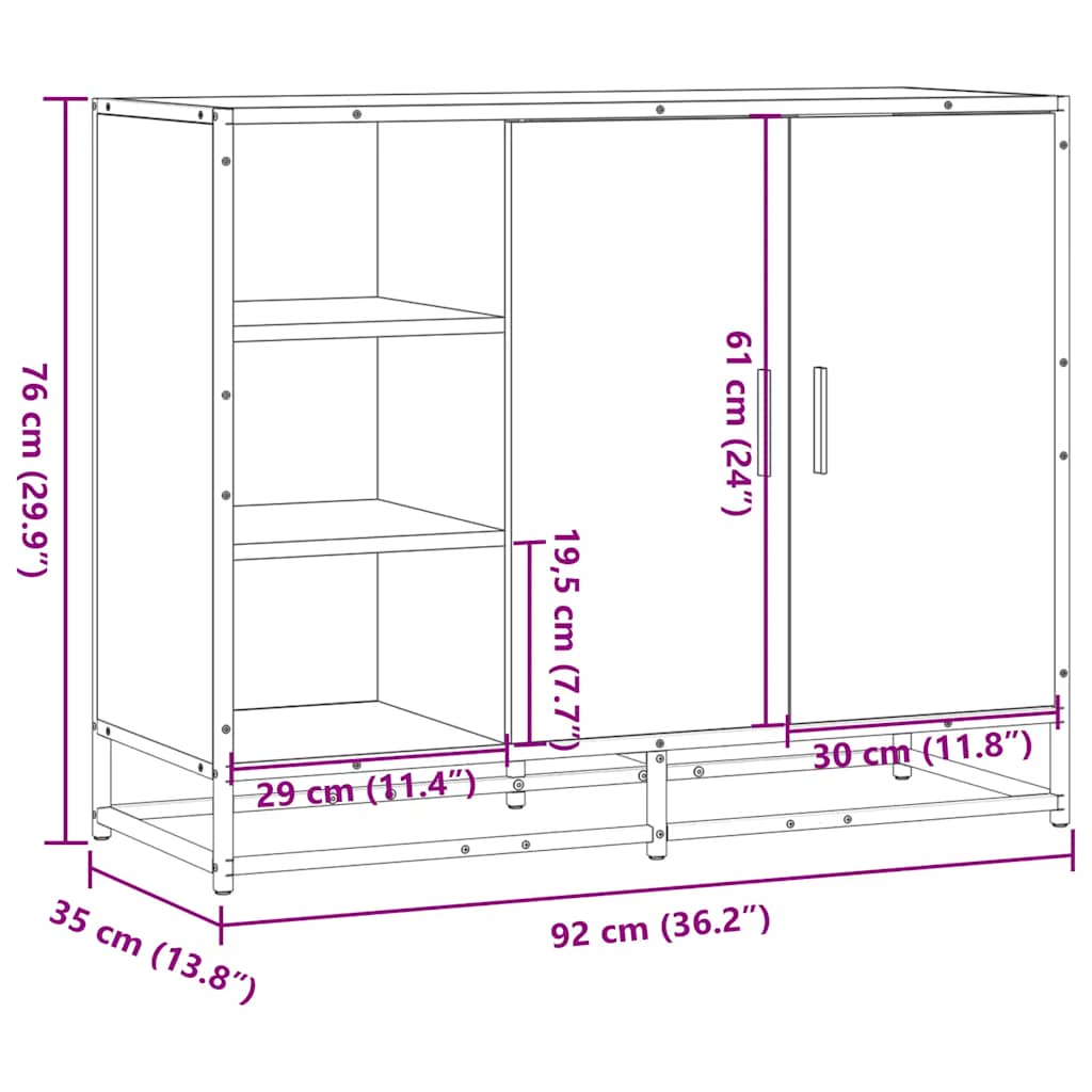 Komoda Siva Sonoma 92x35x76 cm Konstruirano drvo