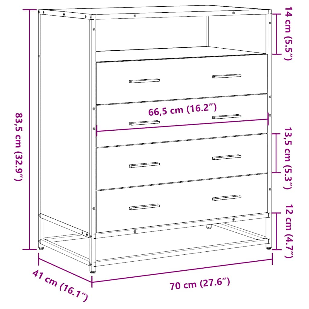 Ormar s ladicama dimljeni hrast 70x41x83,5 cm konstruirano drvo