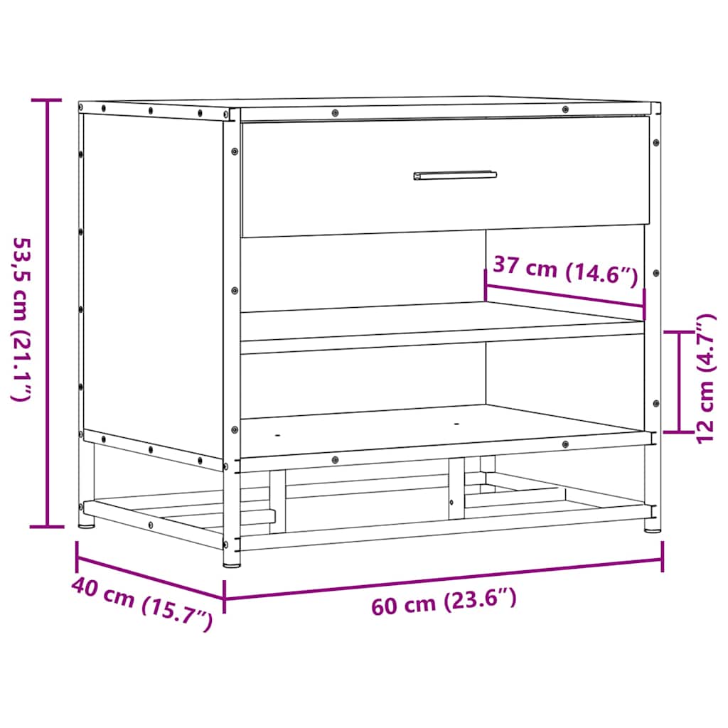 Klupa za cipele crna 60x40x53,5 cm izrađena od drveta i metala