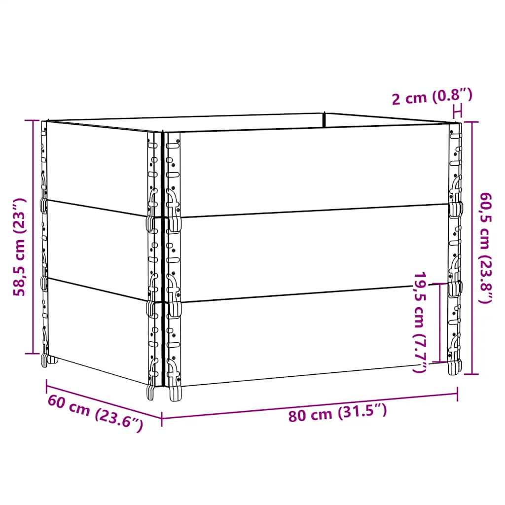 Okviri za palete 3 kom crni 80x60 cm od masivne borovine