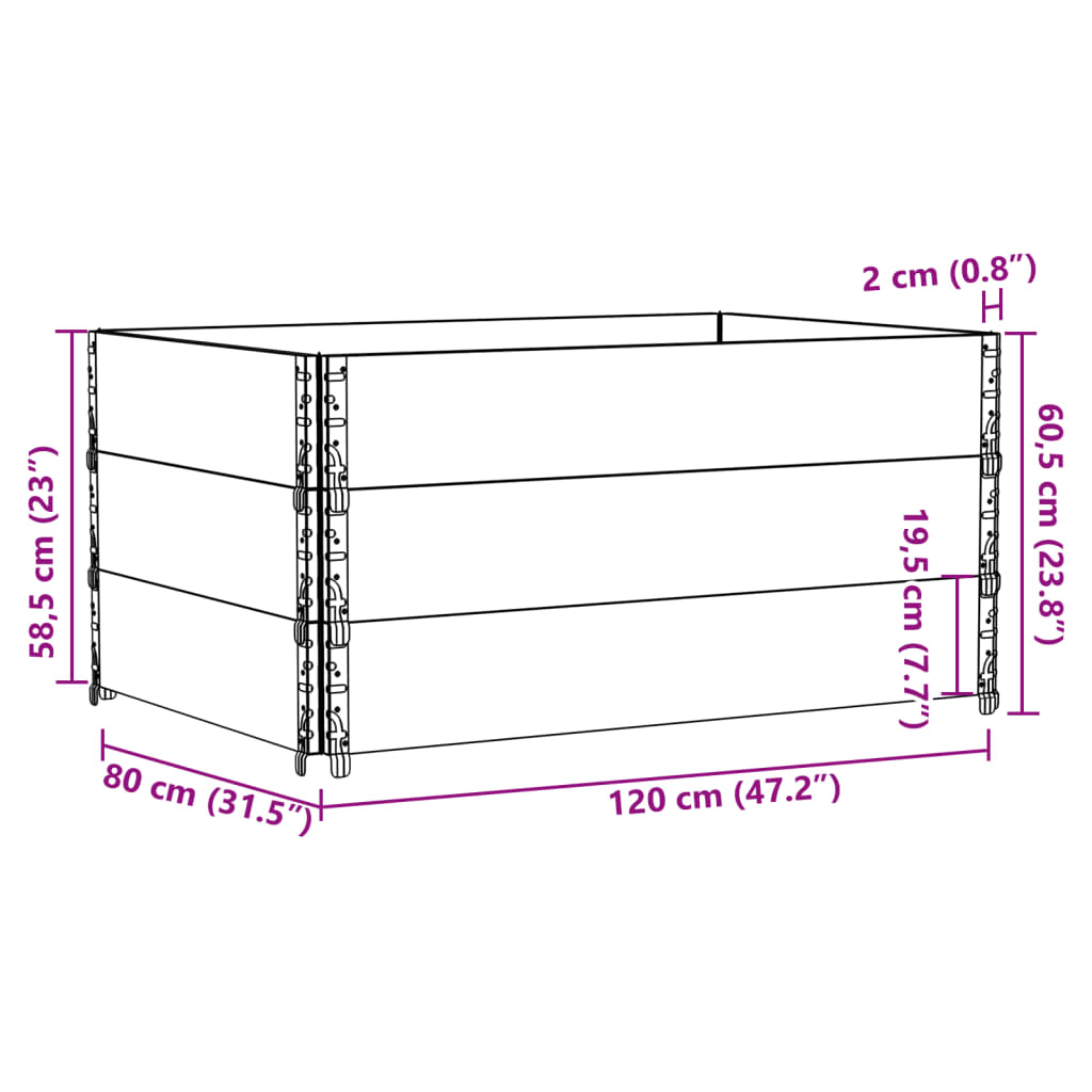 Okviri za palete 3 kom 120 x 80 cm od masivne borovine