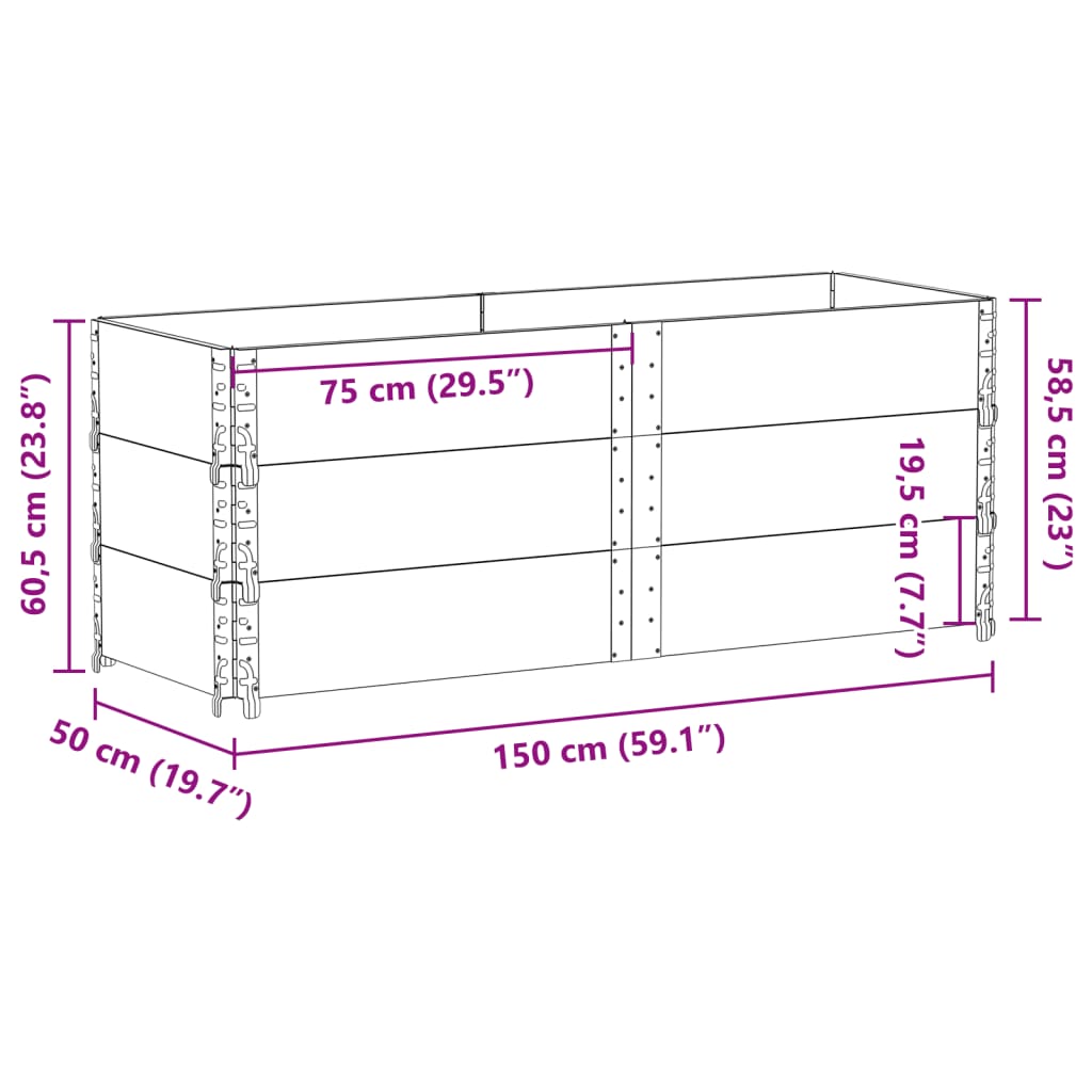 Okviri za palete 3 kom crni 150x50 cm od masivne borovine