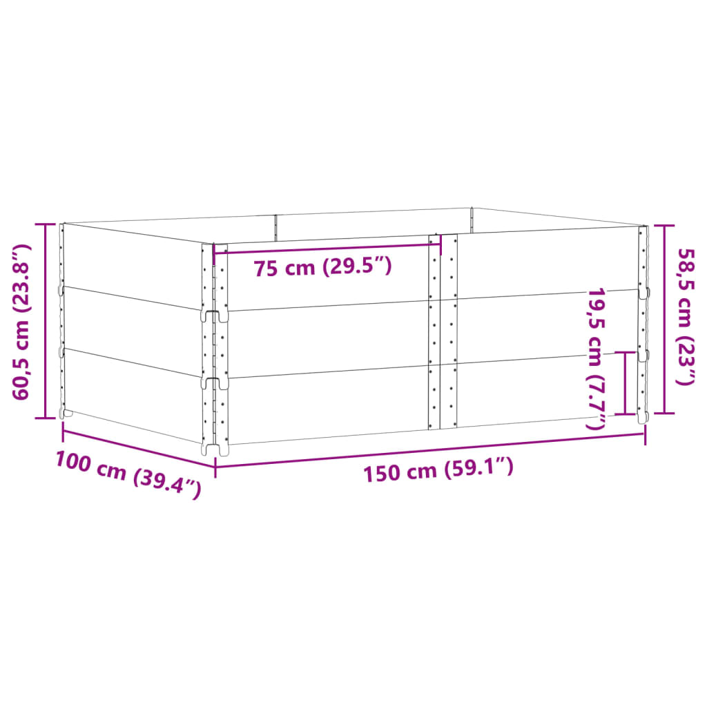 Vrtna sadilica crna 150x100 cm od masivne borovine