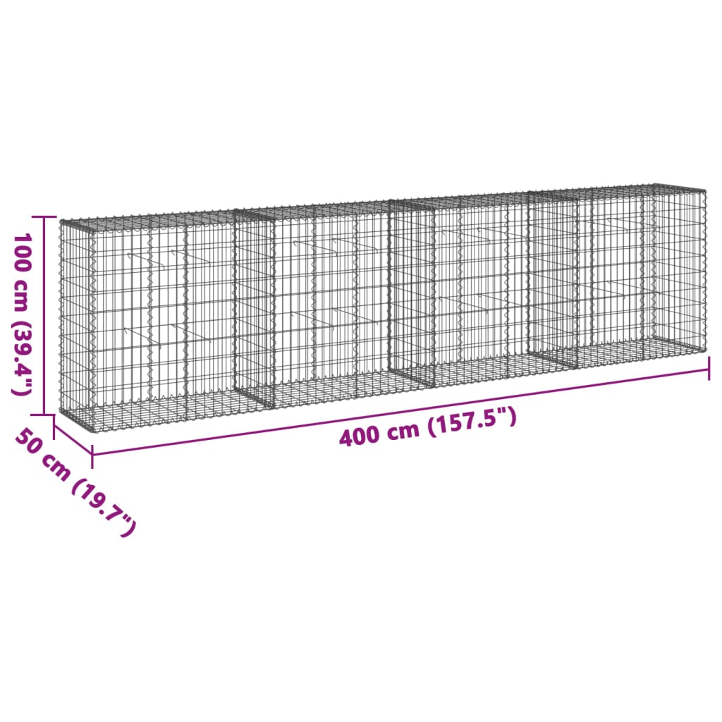 Gabionska košara s poklopcem 400x50x100 cm pocinčano željezo