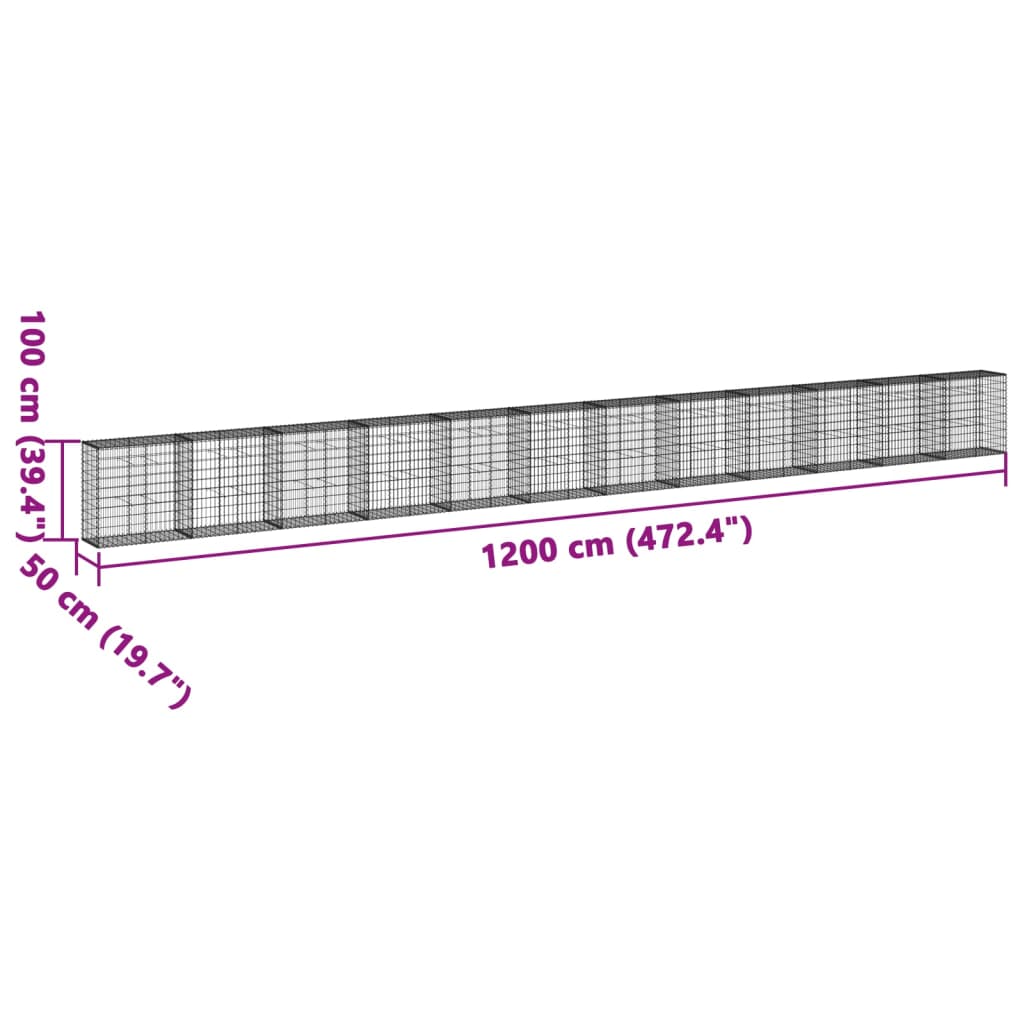Gabionska košara s poklopcem 1200x50x100 cm pocinčano željezo