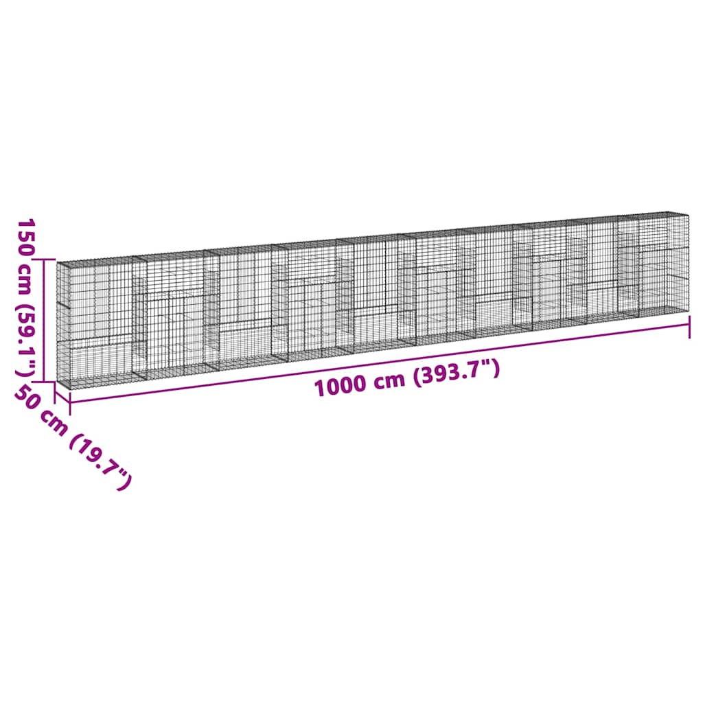 Gabionska košara s poklopcem 1000x50x150 cm pocinčano željezo
