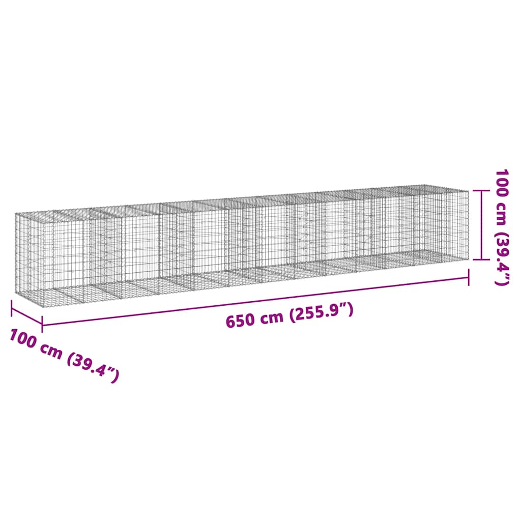 Gabionska košara s poklopcem 650x100x100 cm pocinčano željezo