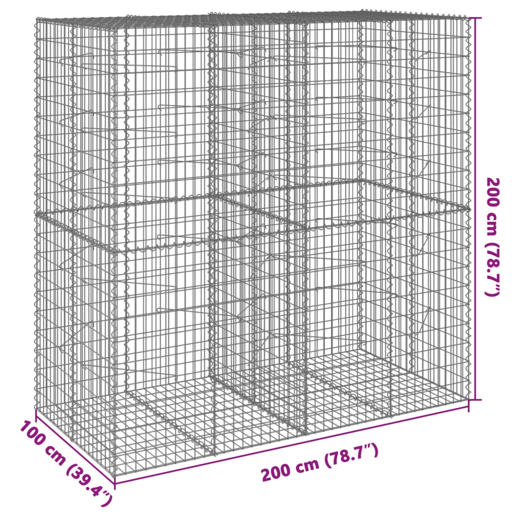 Gabionska košara s poklopcem 200x100x200 cm pocinčano željezo
