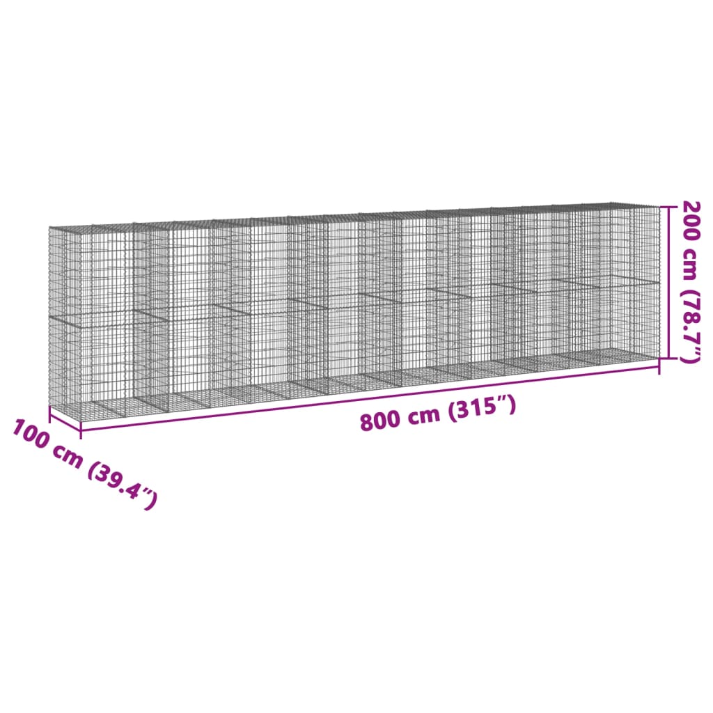 Gabionska košara s poklopcem 800x100x200 cm pocinčano željezo