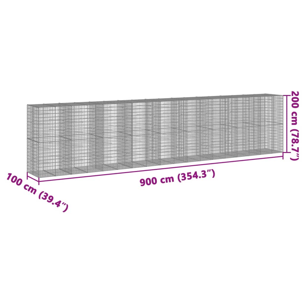 Gabionska košara s poklopcem 900x100x200 cm pocinčano željezo