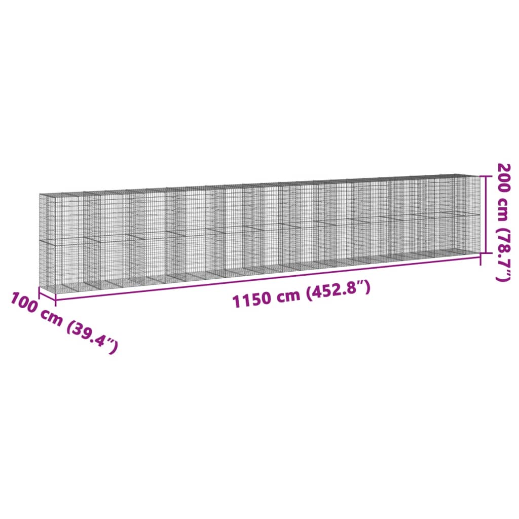 Gabionska košara s poklopcem 1150x100x200 cm pocinčano željezo