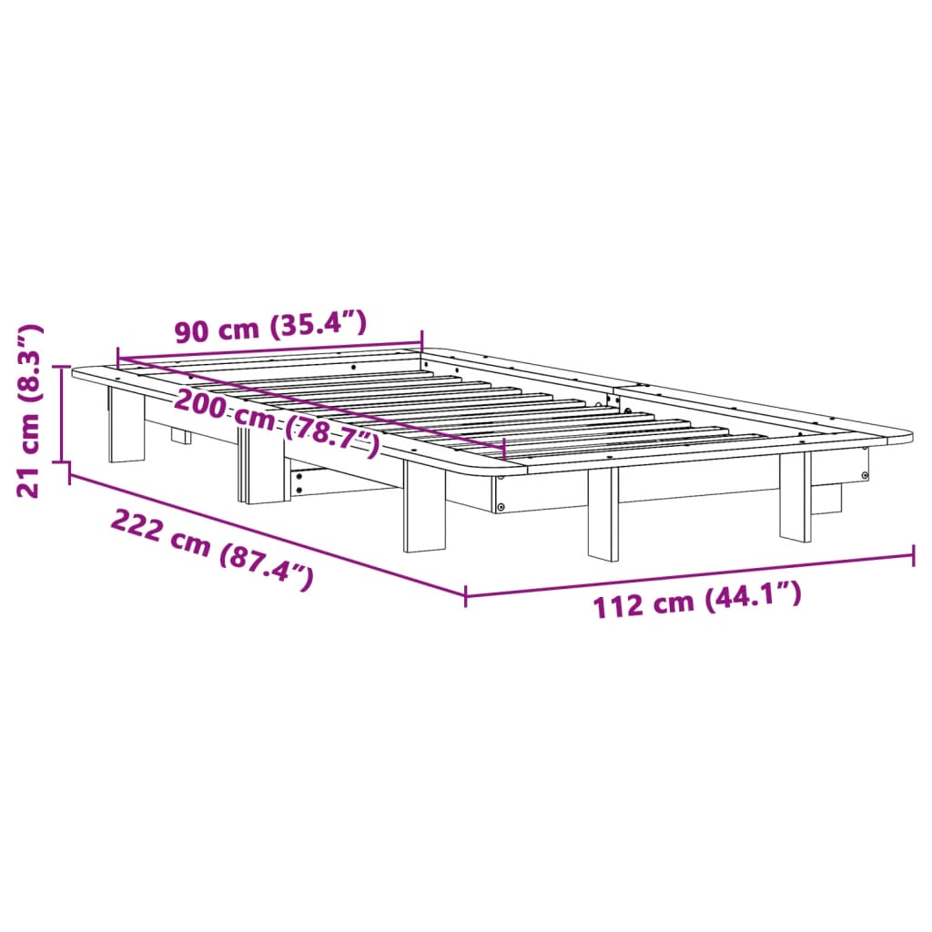 Okvir kreveta bez madraca bijeli 90 x 200 cm masivna borovina