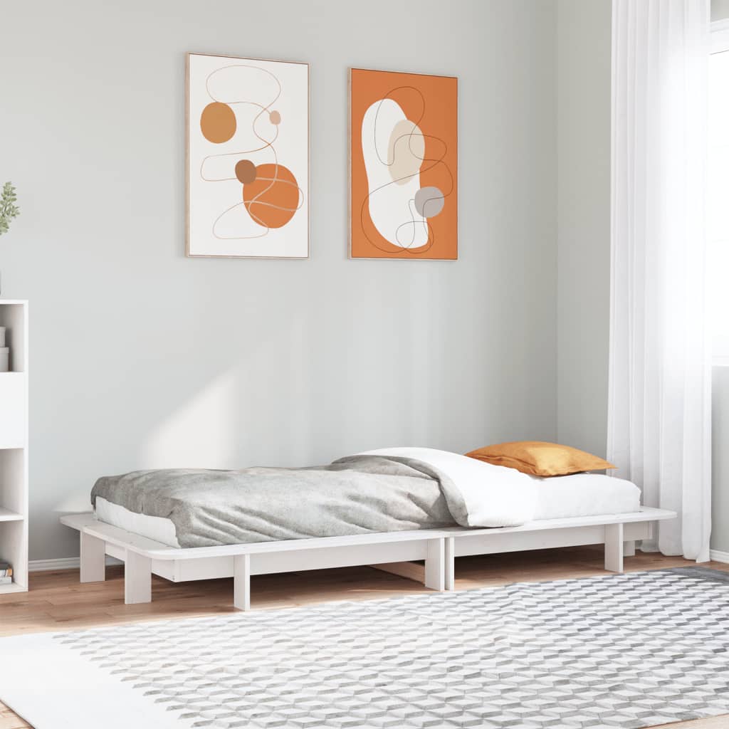 Okvir kreveta bez madraca bijeli 90 x 200 cm masivna borovina
