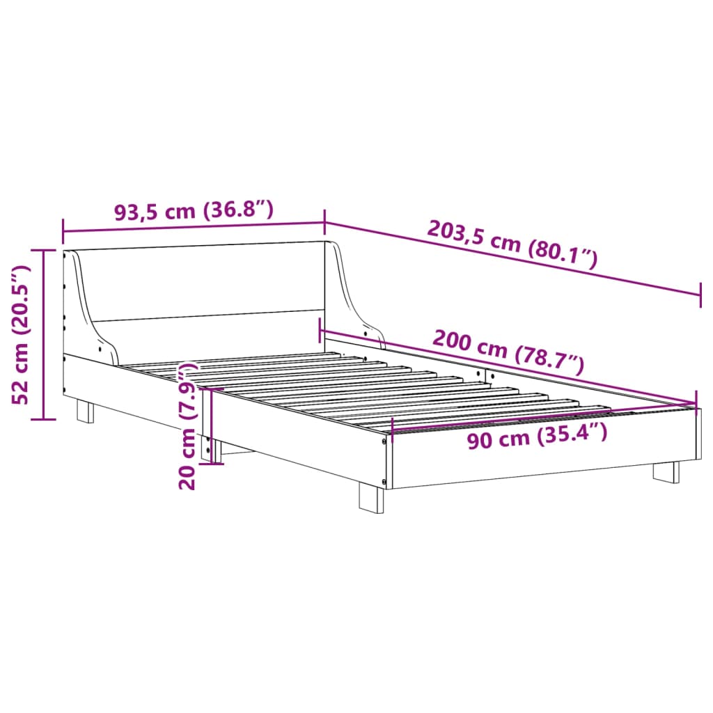 Okvir kreveta bez madraca bijeli 90 x 200 cm masivna borovina