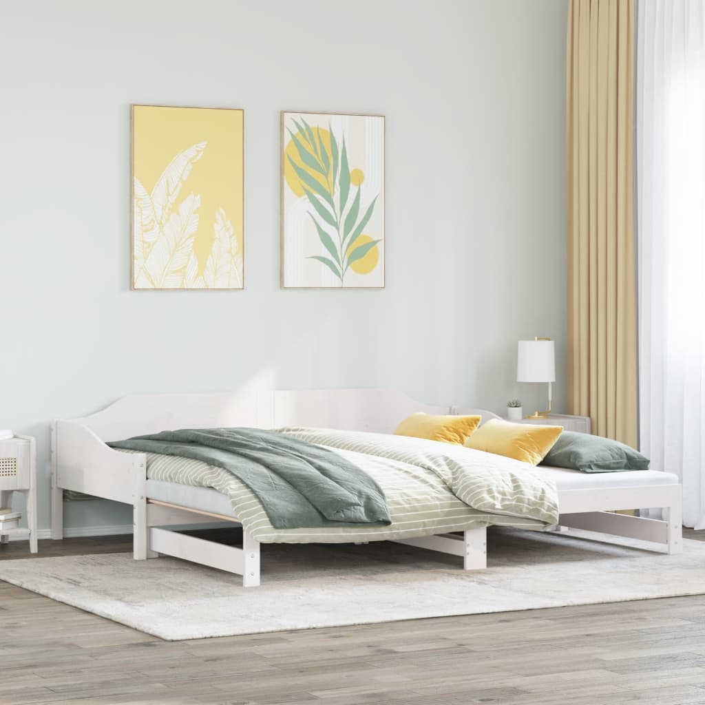 Dnevni krevet na razvlačenje bijeli 90x190 cm masivna borovina