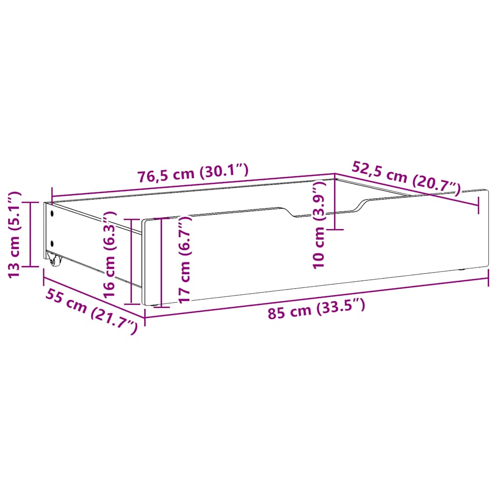 Ladice ispod kreveta 2 kom voštano smeđe 85x55x17cm od borovine