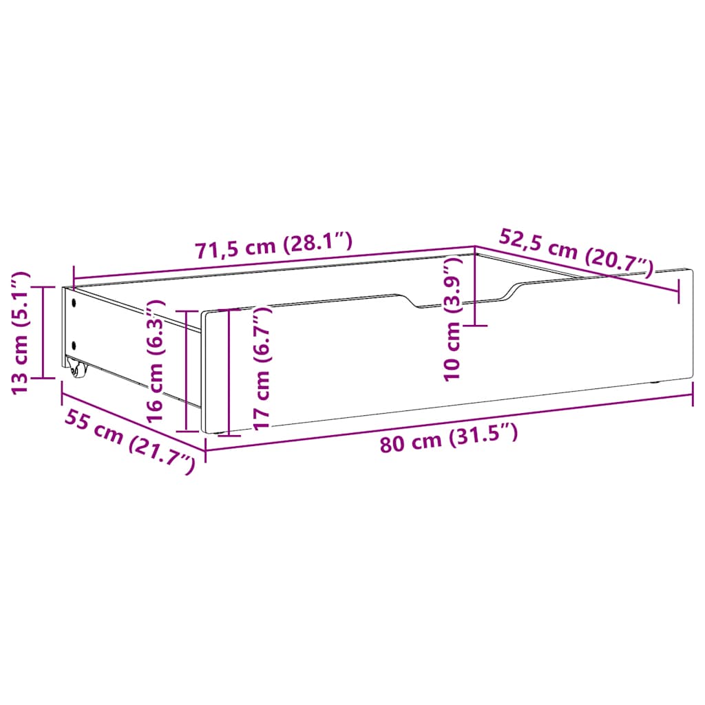 Ladice ispod kreveta 2 kom bijele 80x55x17 cm od borovine