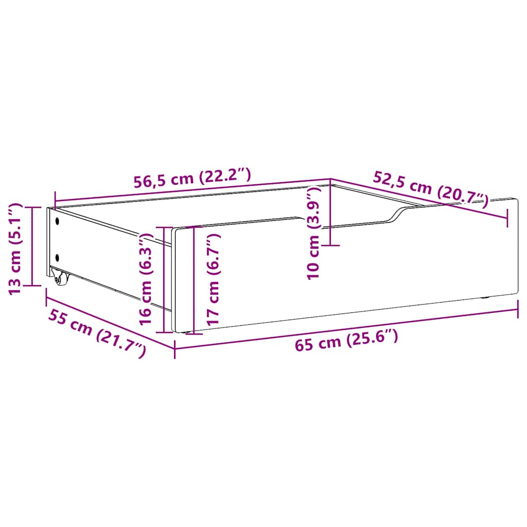 Ladice ispod kreveta 2 kom voštano smeđe 65x55x17cm od borovine
