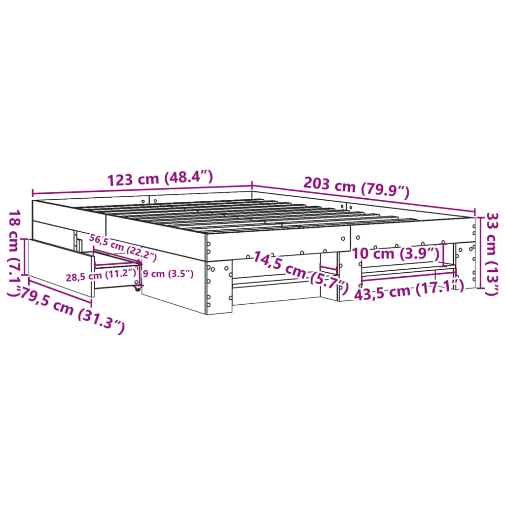 Okvir za krevet boja hrasta 120 x 200 cm od konstruiranog drva