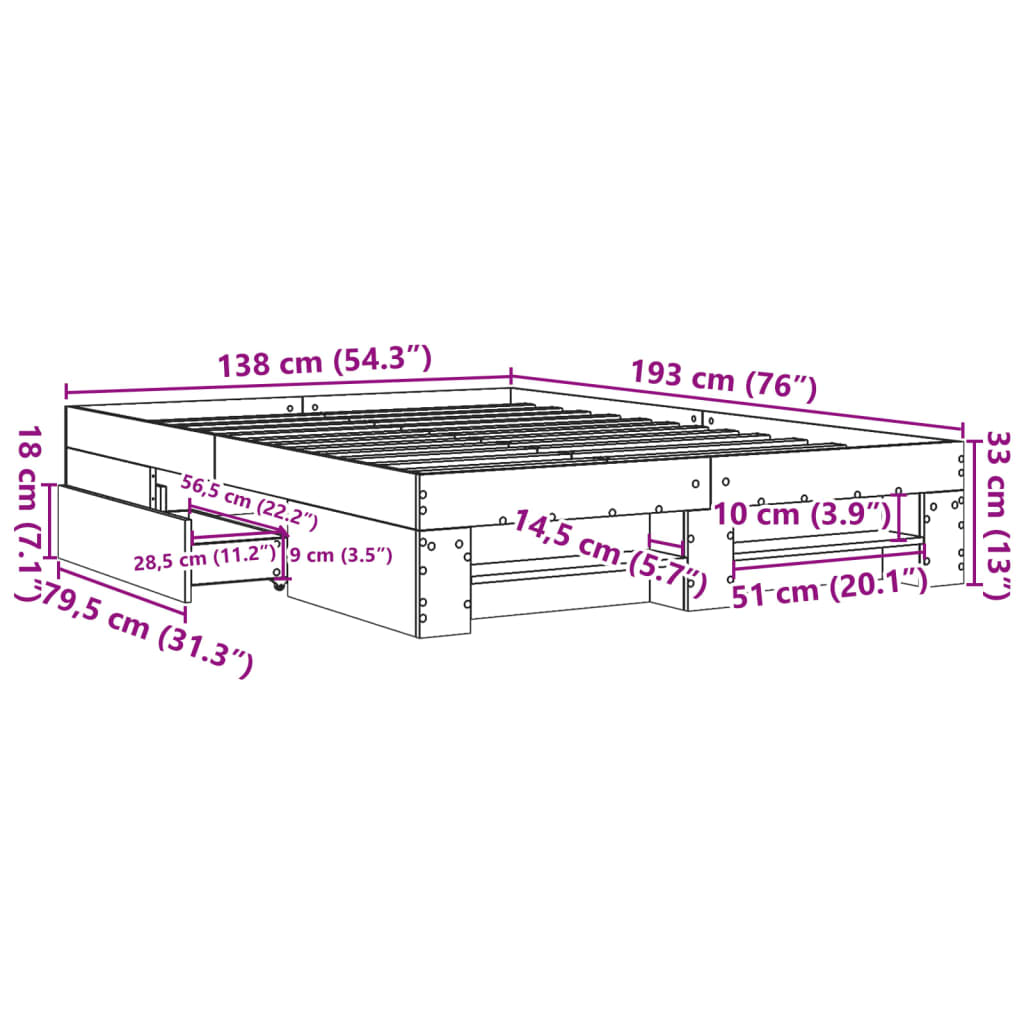 Okvir za krevet crni 135x190 cmkonstruirano drvo