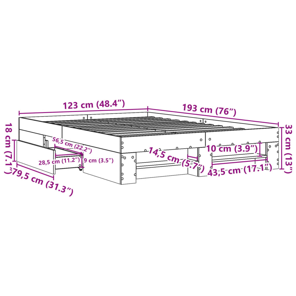 Okvir za krevet boja hrasta 120x190 cm od konstruiranog drva