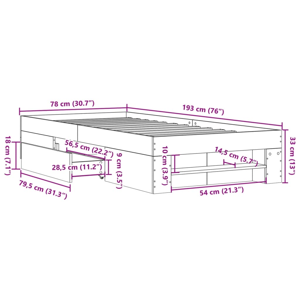 Okvir za krevet bijeli 75x190 cm konstruirano drvo