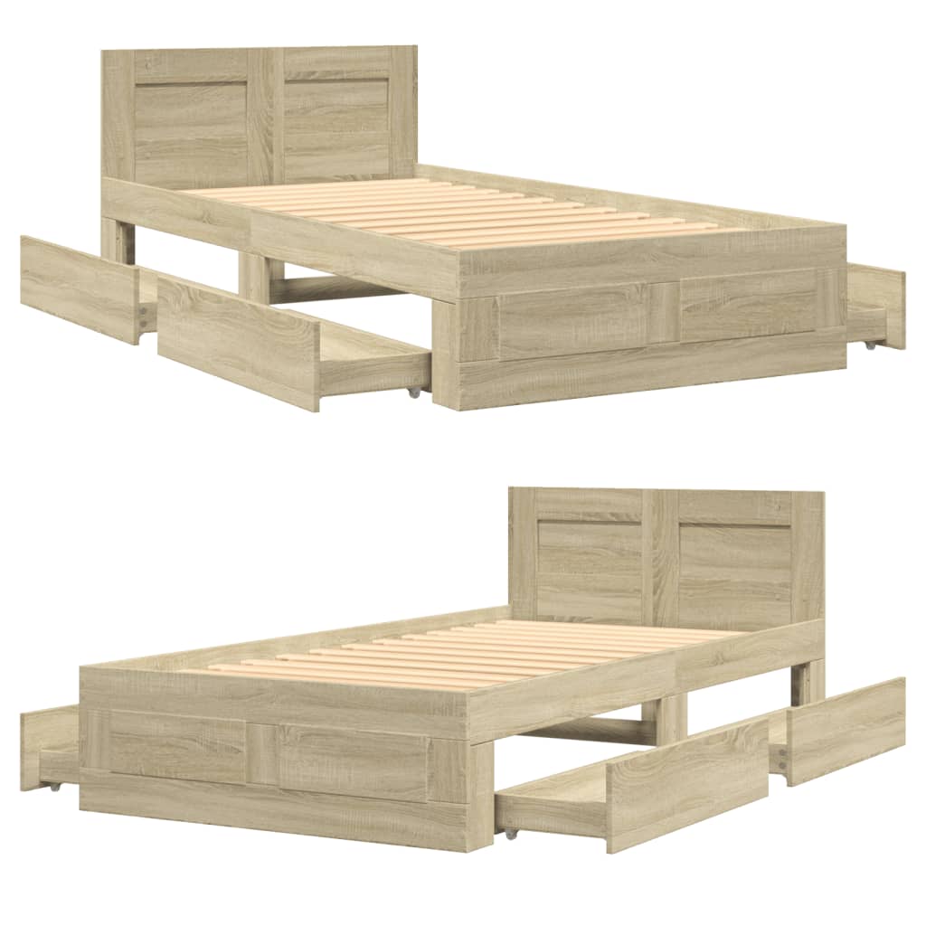 Okvir za krevet s uzglavljem boja hrasta 75x190 cm drveni