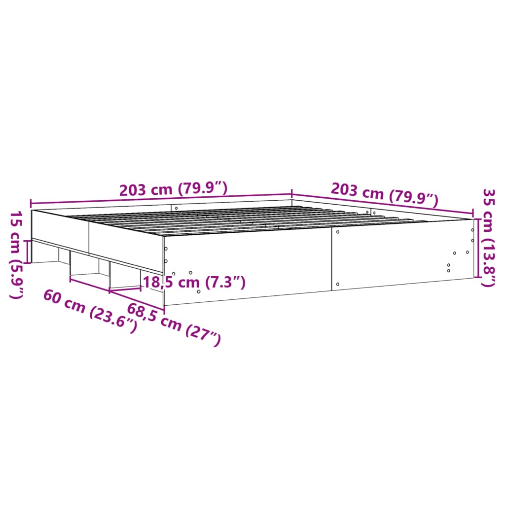 Okvir za krevet bijeli 200 x 200 cm od konstruiranog drva