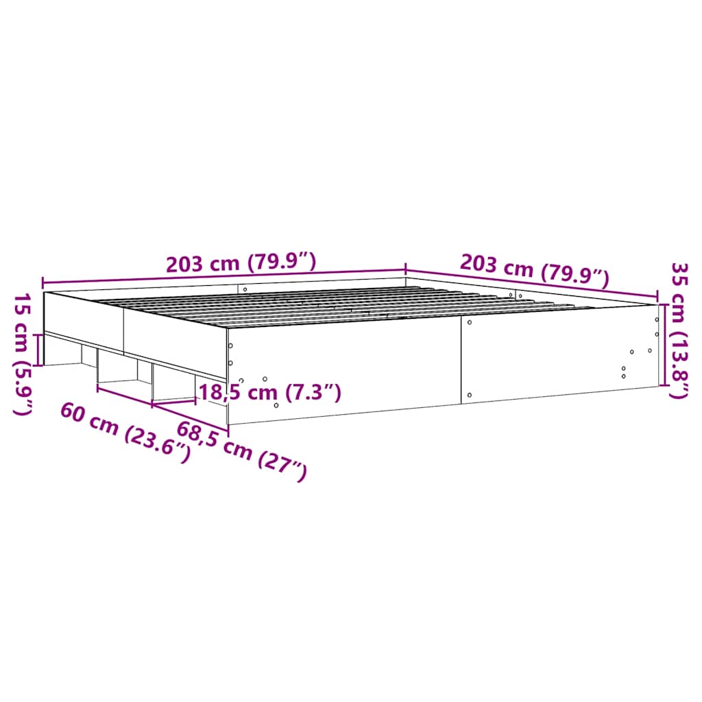 Okvir za krevet crni 200 x 200 cm konstruirano drvo