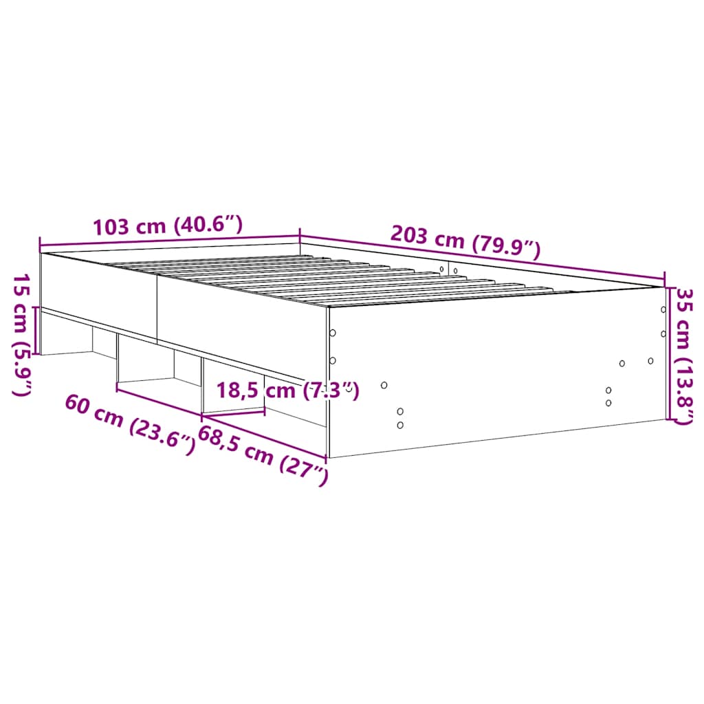 Okvir kreveta boja betona 100x200 cm od konstruiranog drva
