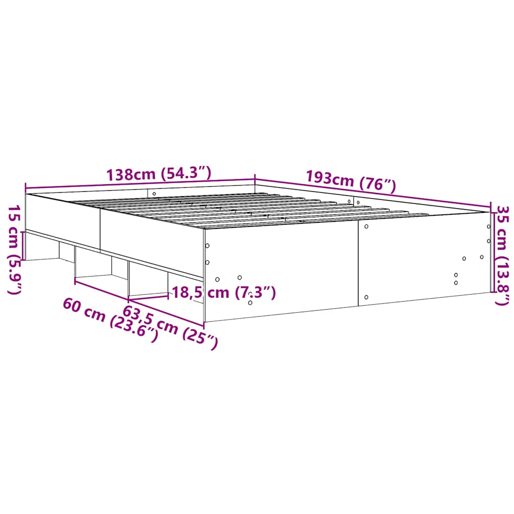 Okvir za krevet boja hrasta 135x190 cm konstruirano drvo