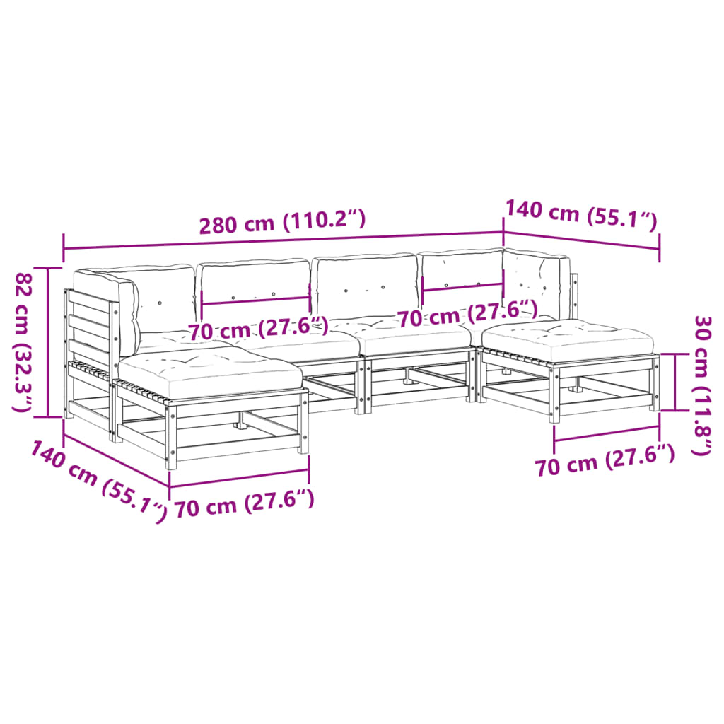 6-dijelni set vrtnih sofa s jastucima voštano smeđi od borovine