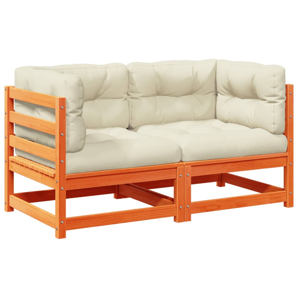 2-dijelni set vrtnih sofa s jastucima voštano smeđi od borovine
