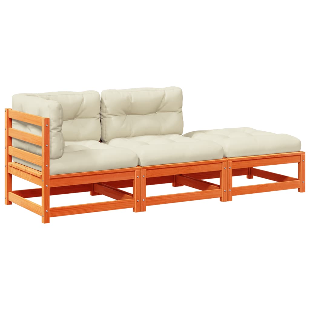 3-dijelni set vrtnih sofa s jastucima voštano smeđi od borovine