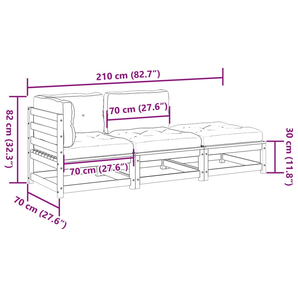 3-dijelni set vrtnih sofa s jastucima od impregnirane borovine