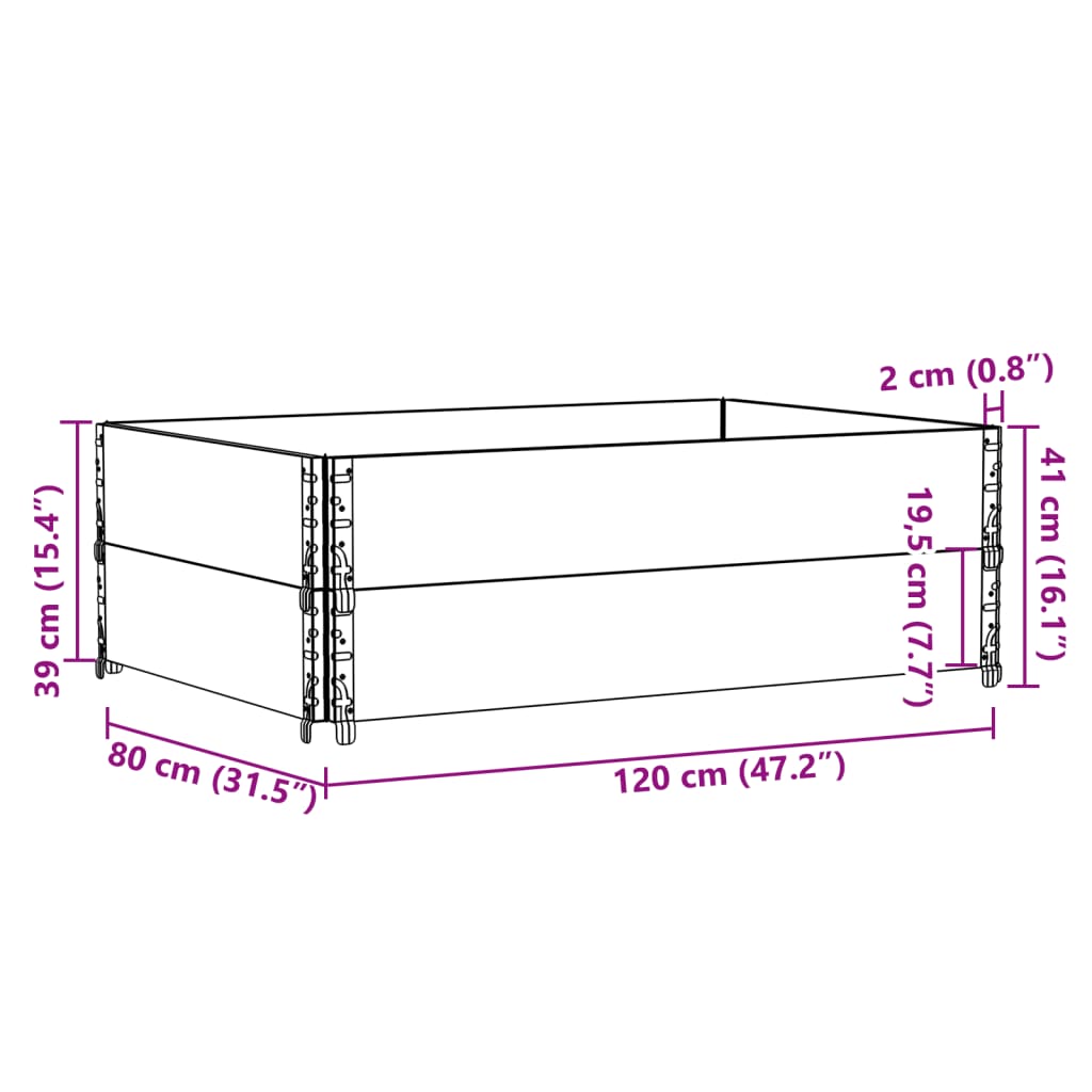 Okviri za palete 2 kom sivi 120 x 80 cm od masivne borovine