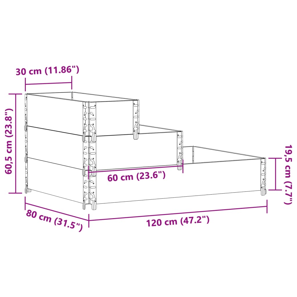 Povišena gredica s 3 razine siva 120 x 80 cm masivna borovina
