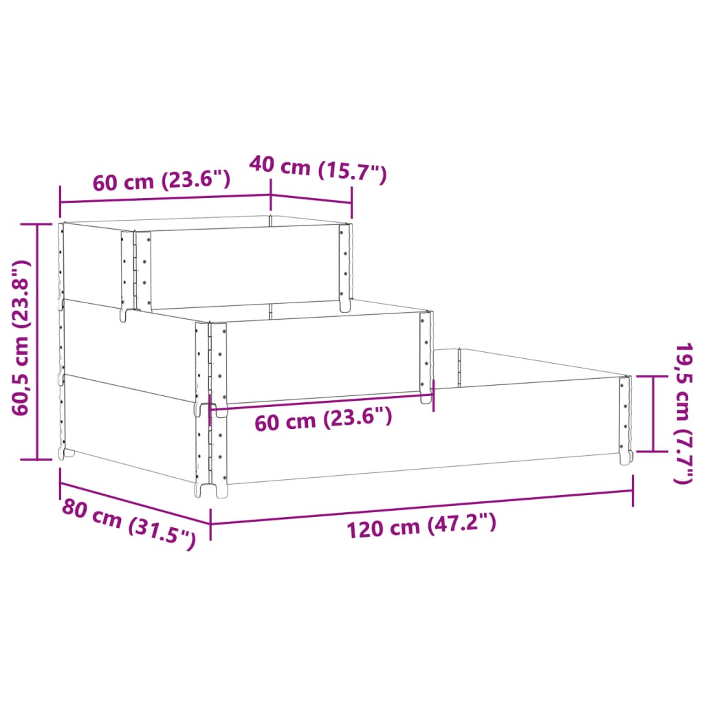 Povišena gredica s 3 razine siva 120 x 80 cm masivna borovina