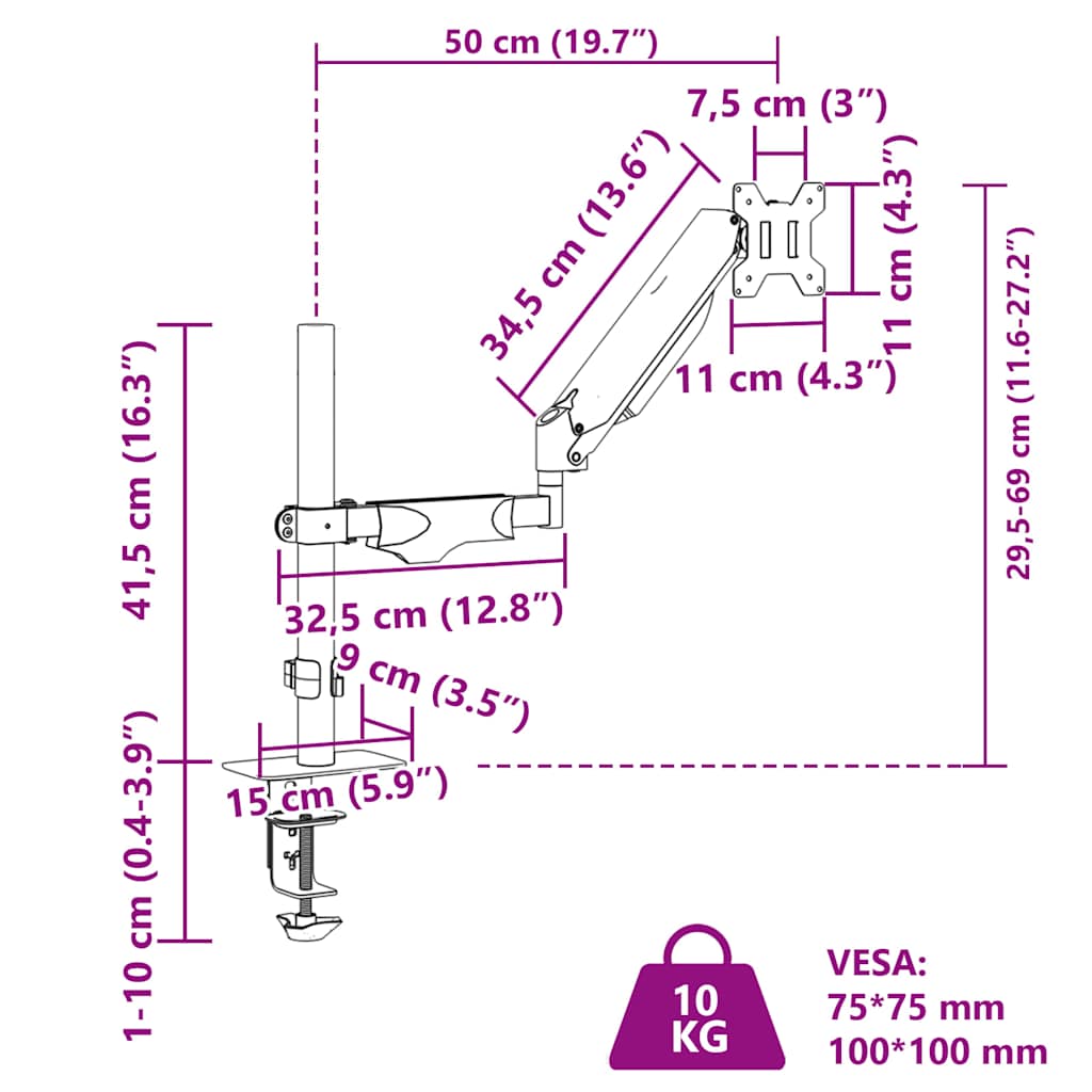 Držač za jedan monitor za ekran do 27 inča, plinska opruga, 10 kg