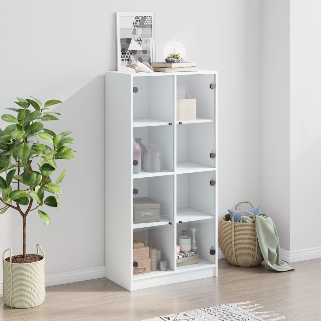 Visoka komoda s vratima bijela 68x37x142 cm konstruirano drvo