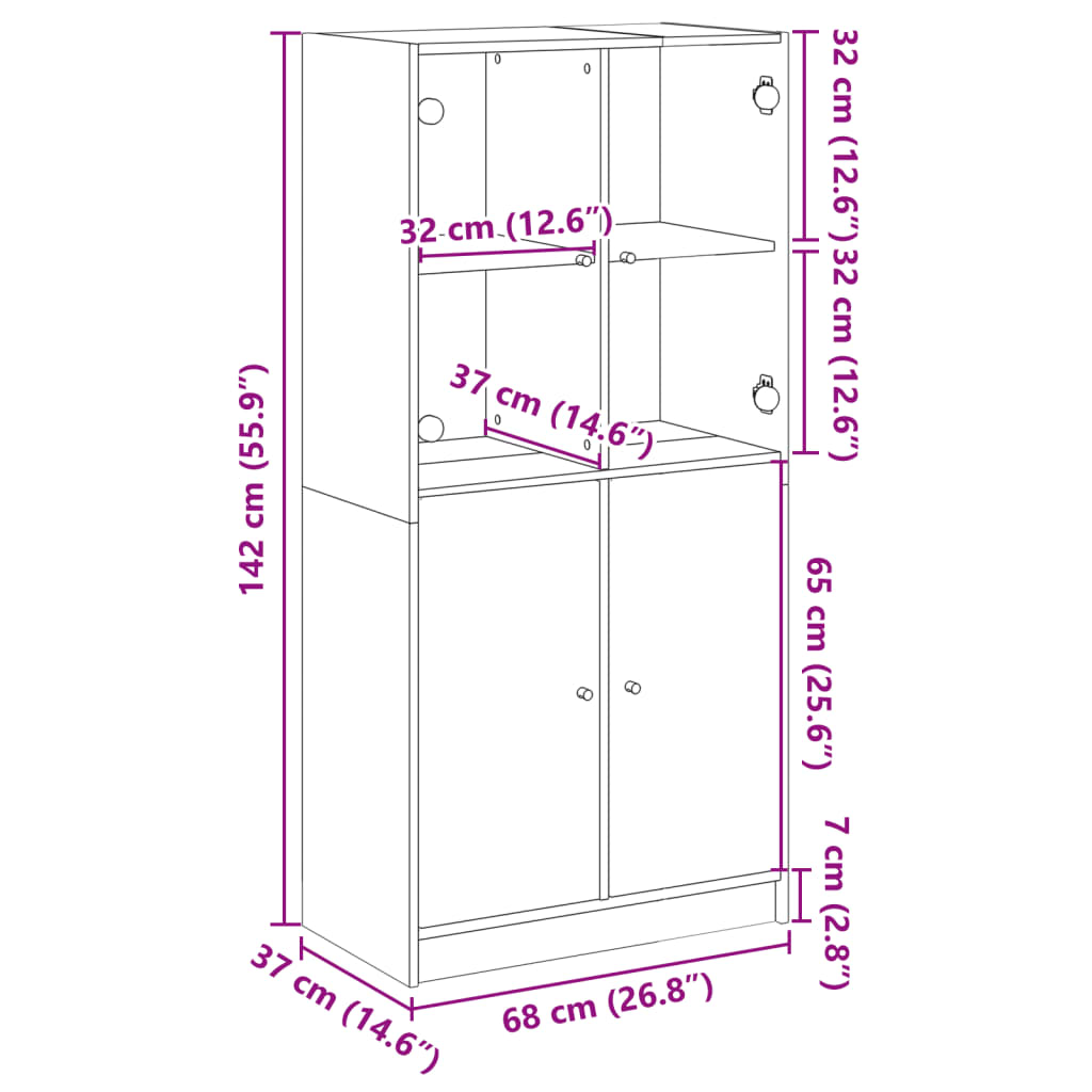 Visoka komoda s vratima bijela 68x37x142 cm konstruirano drvo