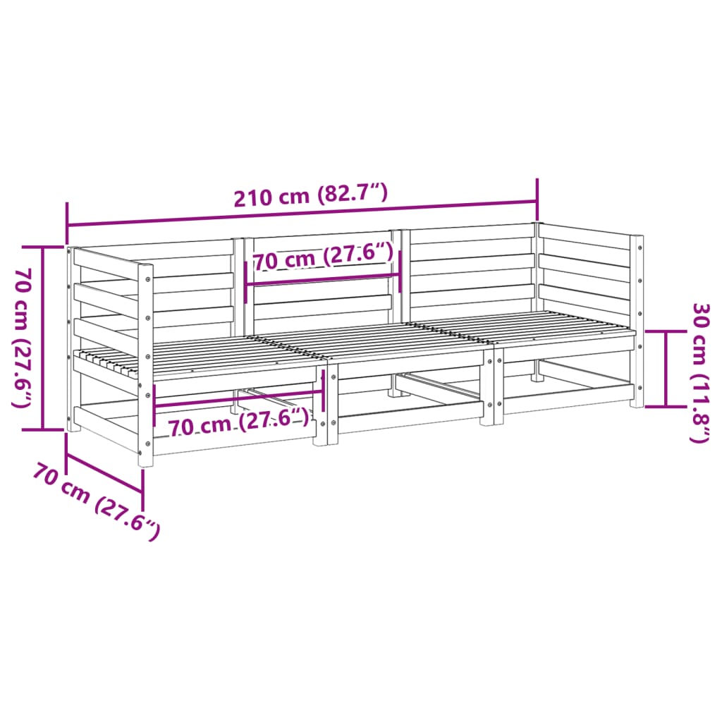 3-dijelni set vrtnih sofa od masivne borovine