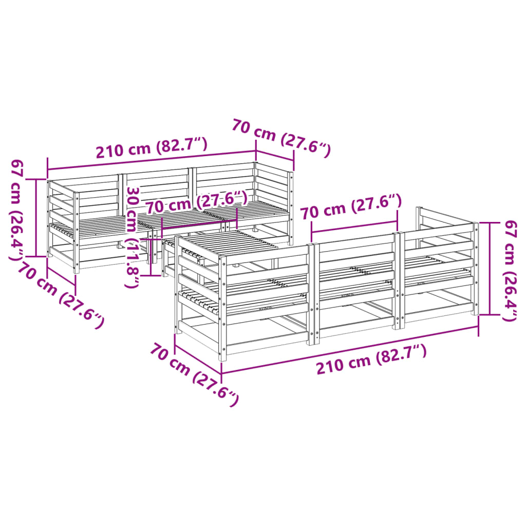 7-dijelni set vrtnih sofa od impregnirane borovine