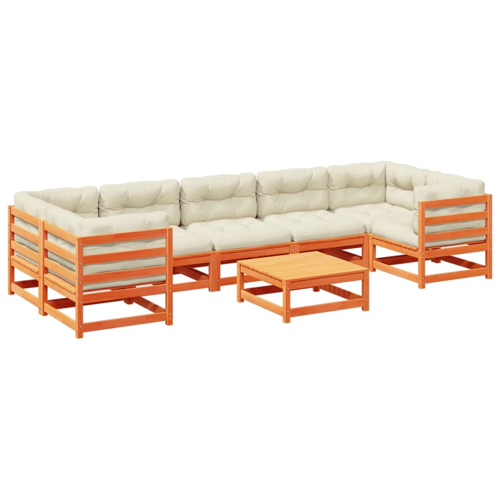 8-dijelni set vrtnih sofa s jastucima voštano smeđi od borovine