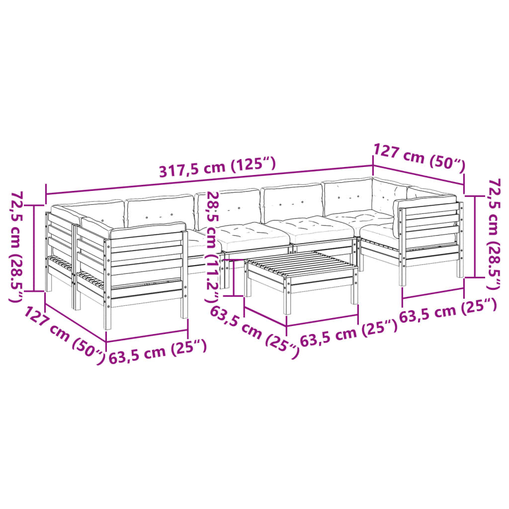 8-dijelni set vrtnih sofa s jastucima masivno drvo duglazije